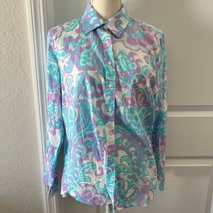 Talbots Cotton Pastel Abstract Paisley Floral NWOT X Button attached SZ LP
